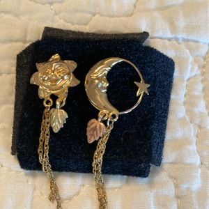 Black Hills Gold Sun & Moon Dangle Earrings